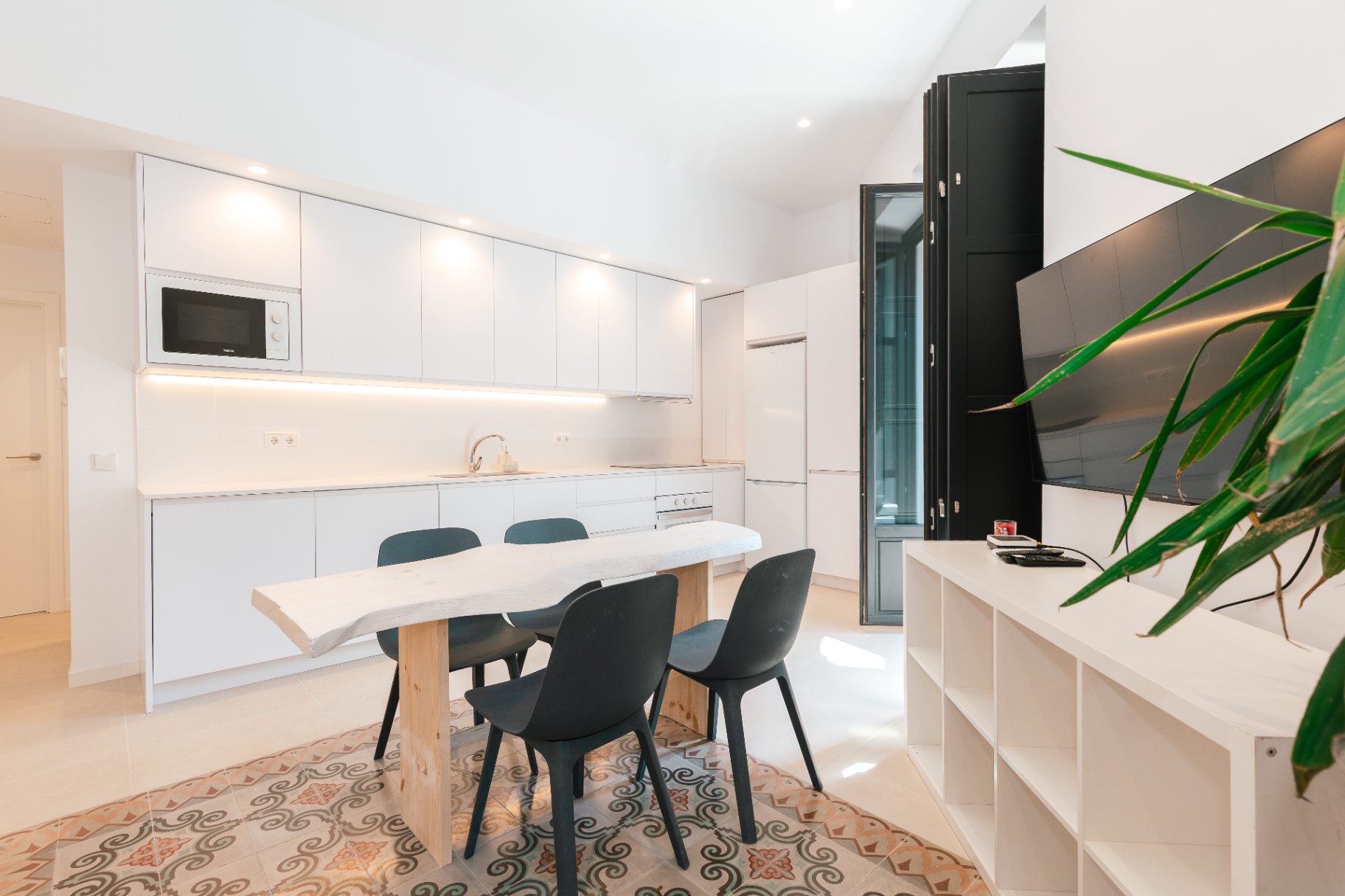 Dining area with wood table